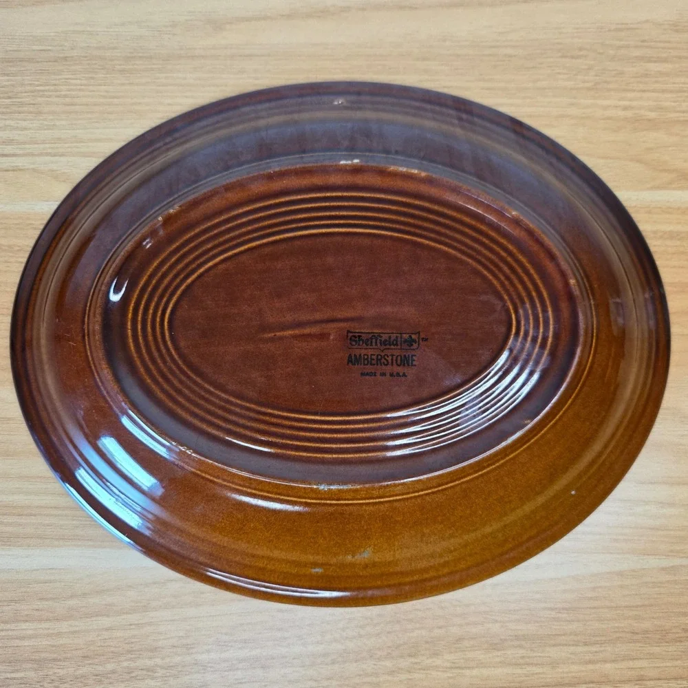 1967 Vintage Fiesta Sheffield Amberstone Brown Oval Serving Platter 12.5